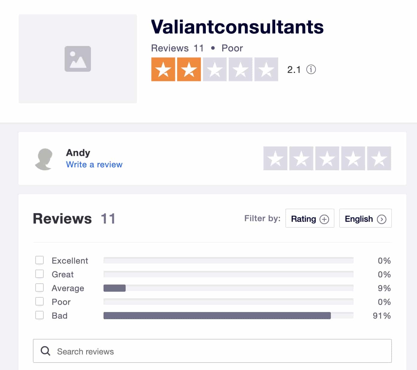 Valiant Consultants Trustpilot rating
