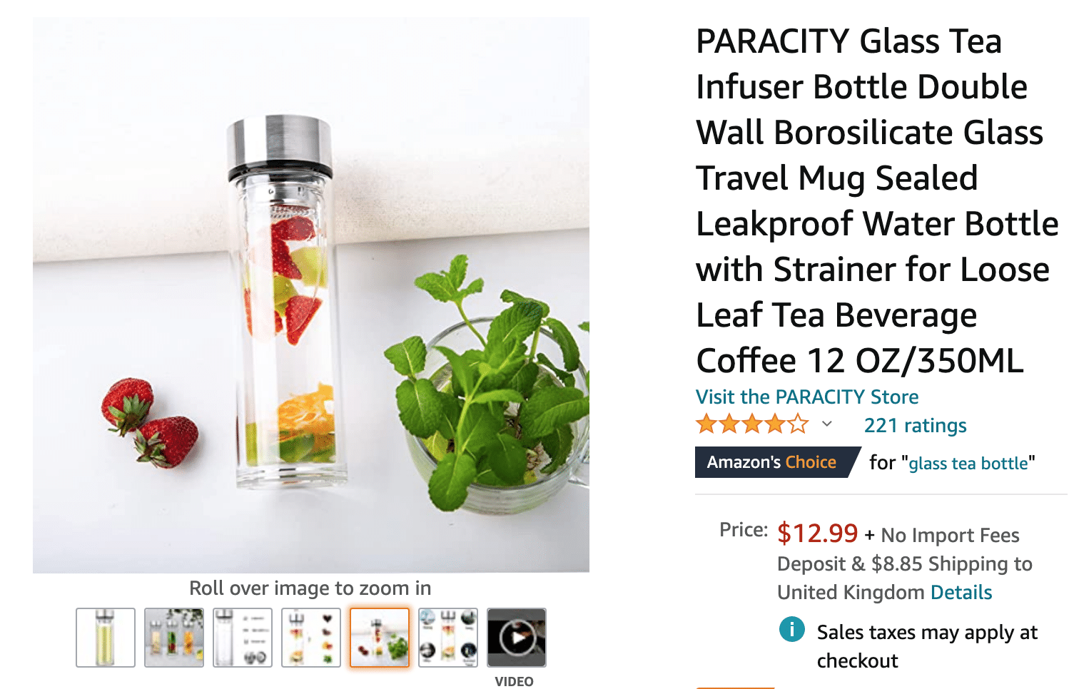 Amazon Glass Tea Infuser Bottle