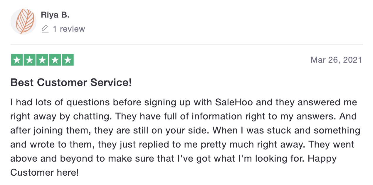 Positive SaleHoo review on Trustpilot