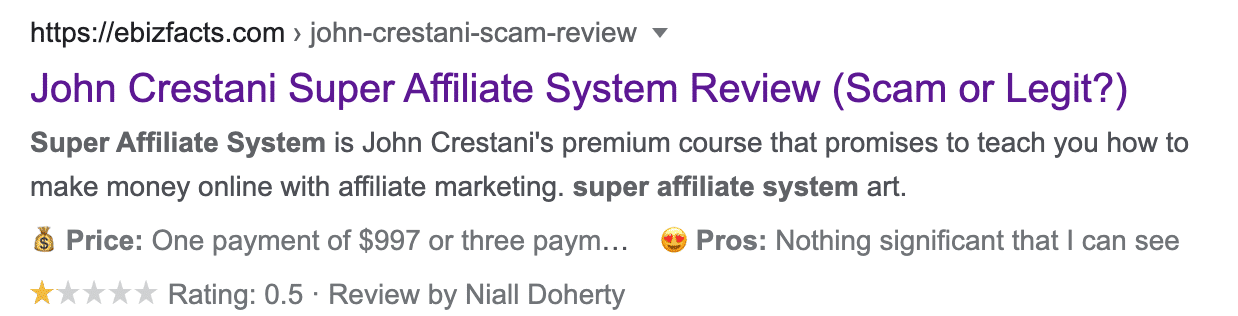 Super Affiliate System rating on eBiz Facts