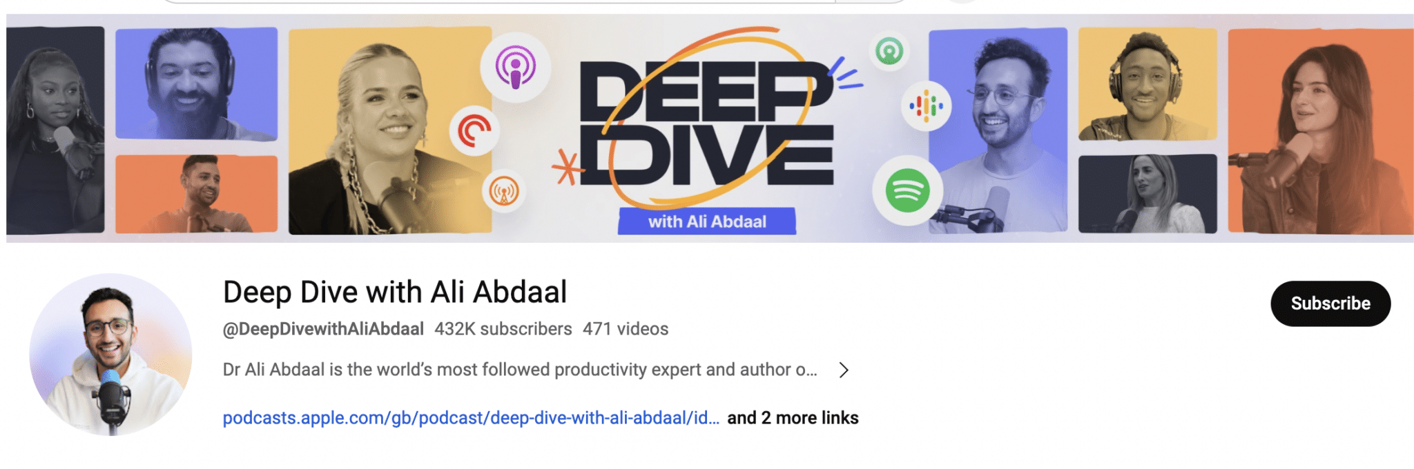 Deep Dive with Ali Abdaal channel banner