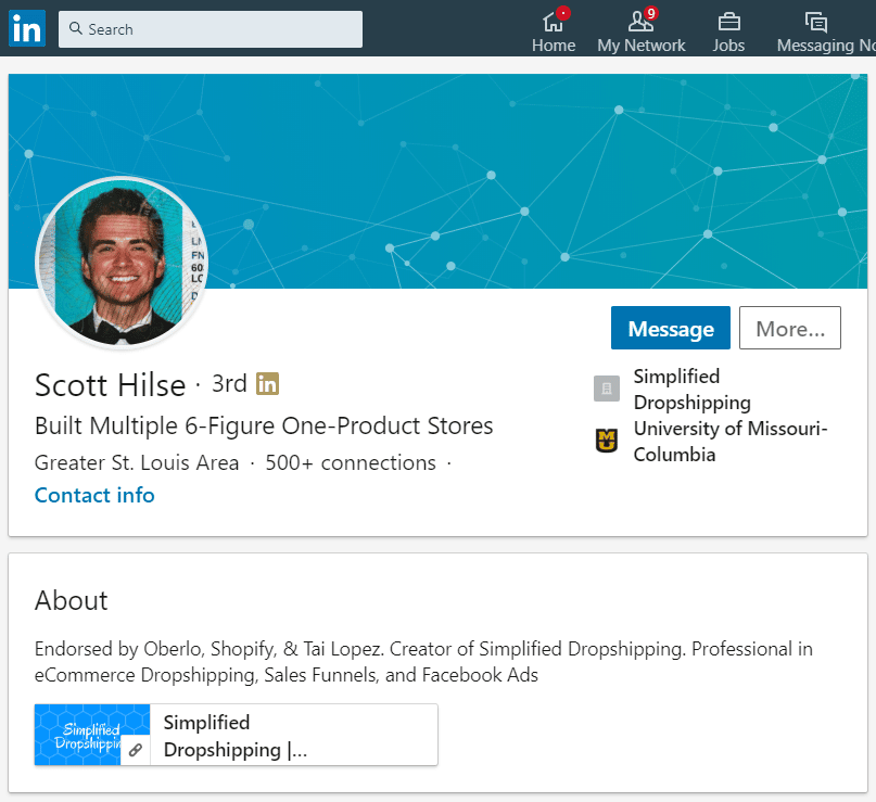 Scott Hilse LinkedIn page