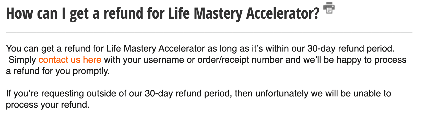 Project Life Mastery Refund Policy