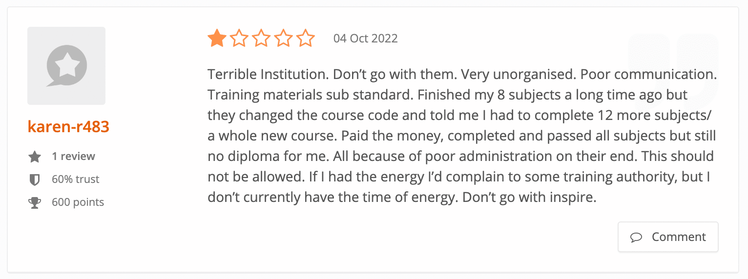 Inspire Education negative review