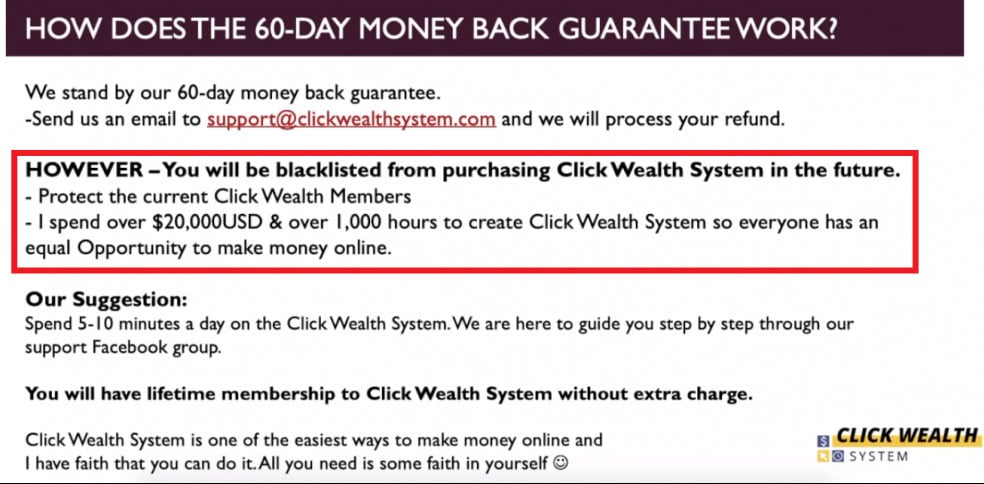 Click Wealth System refund policy