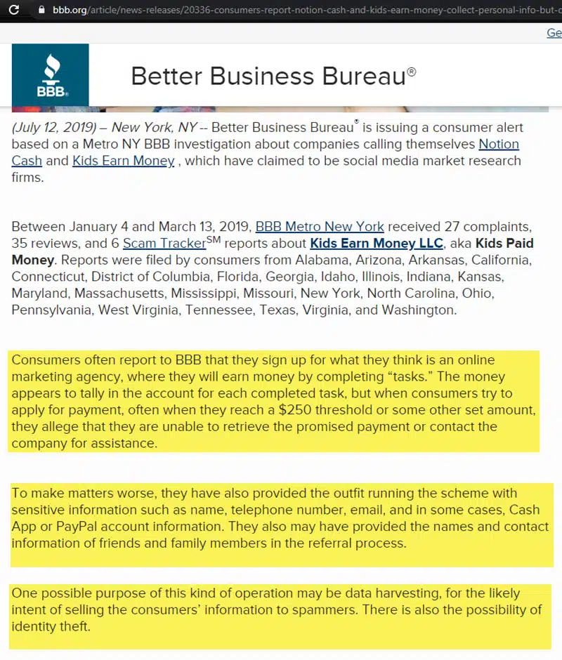 Better Business Bureau report