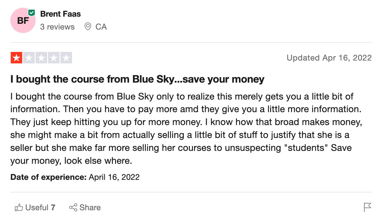 Blue Sky Amazon review on Trustpilot