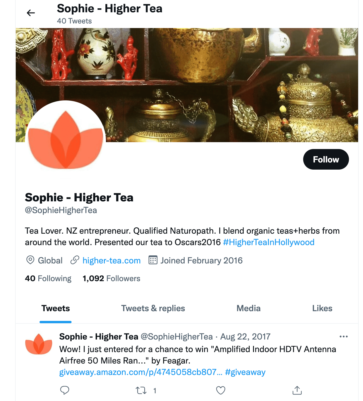 Sophie Howard Higher Tea page on Twitter