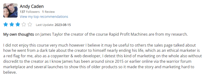 Rapid Profit Machine member reviews