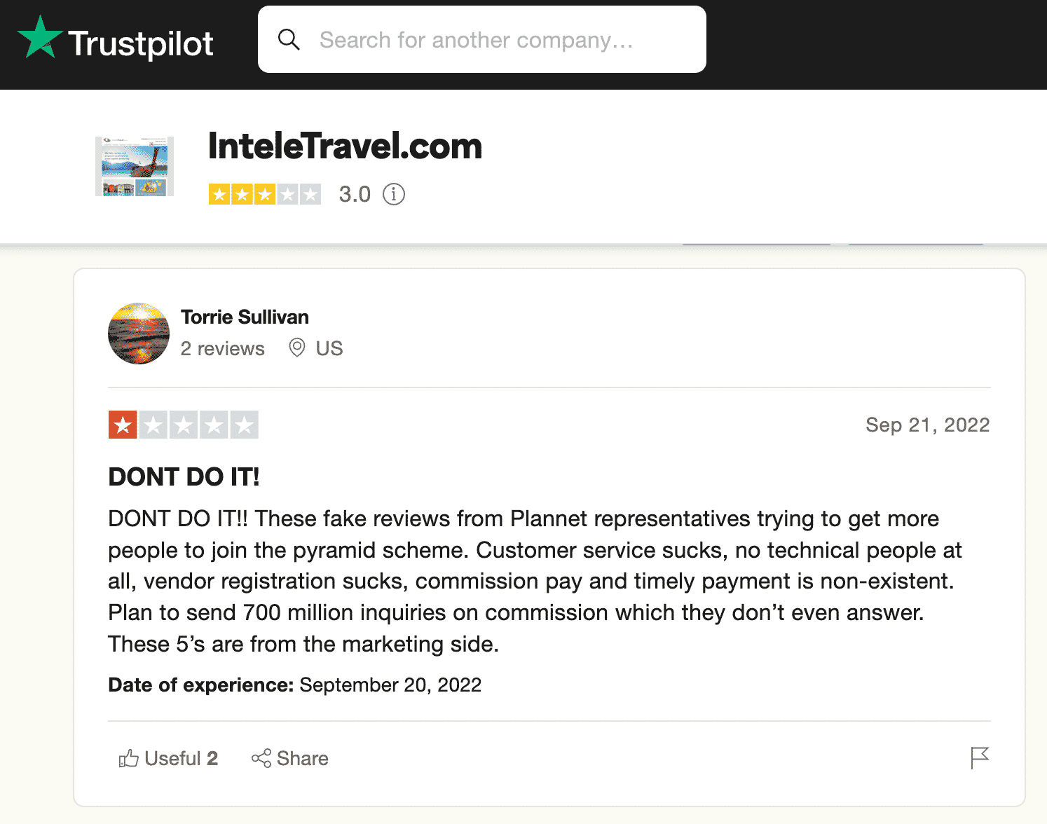 InteleTravel Customer Review on Trustpilot