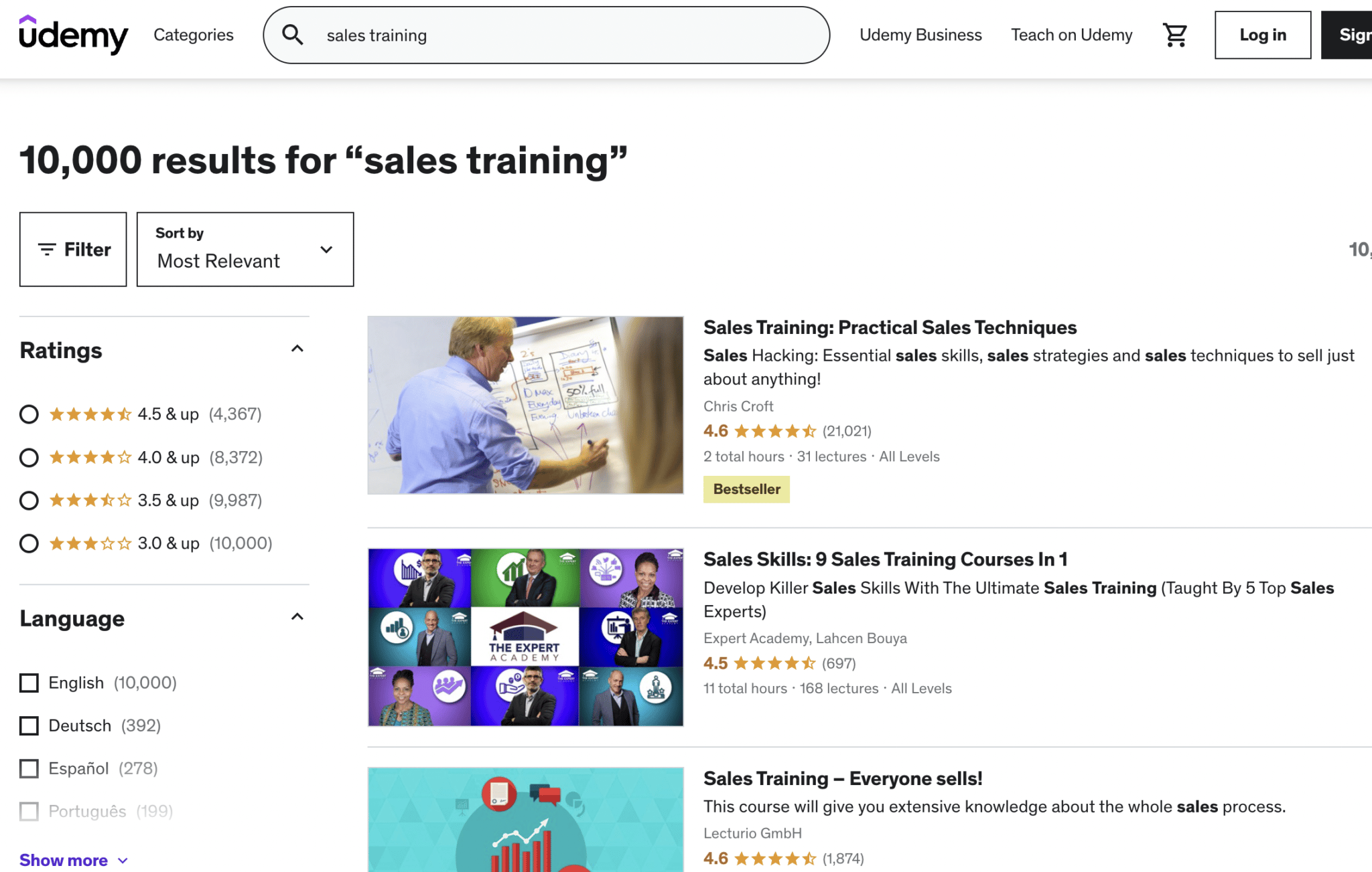 Udemy sales training courses