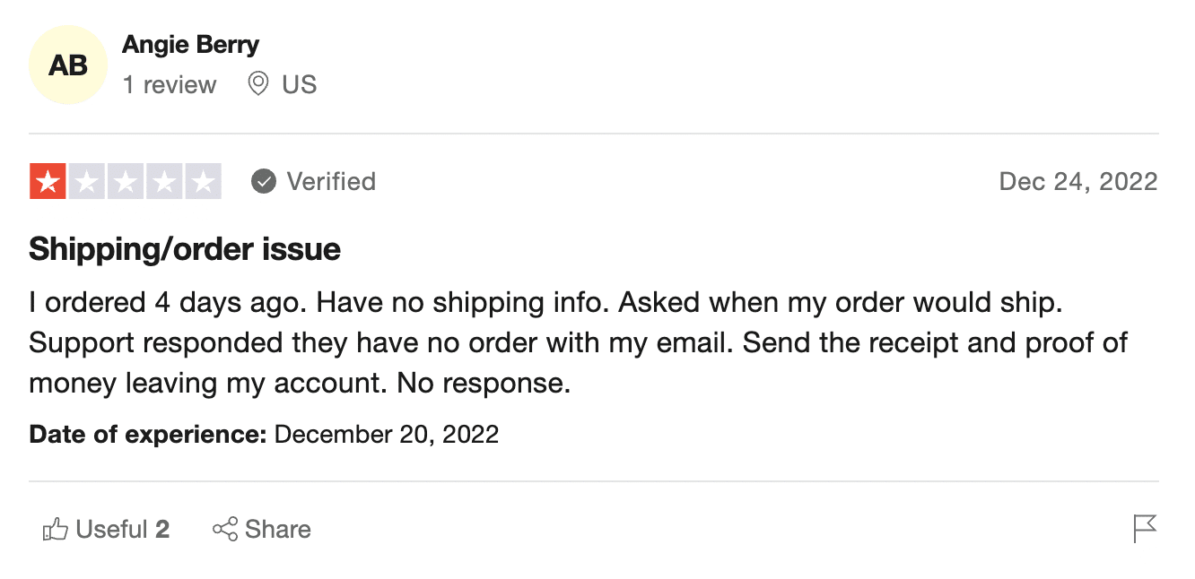 Order and shipping issues