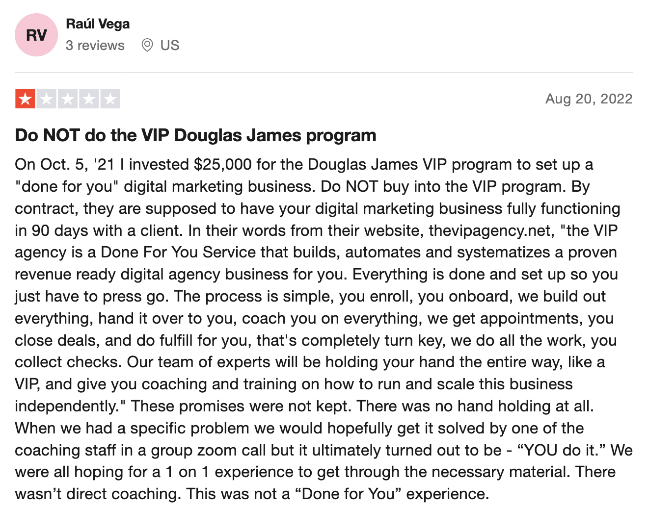 Customer feedback on Douglas James Training