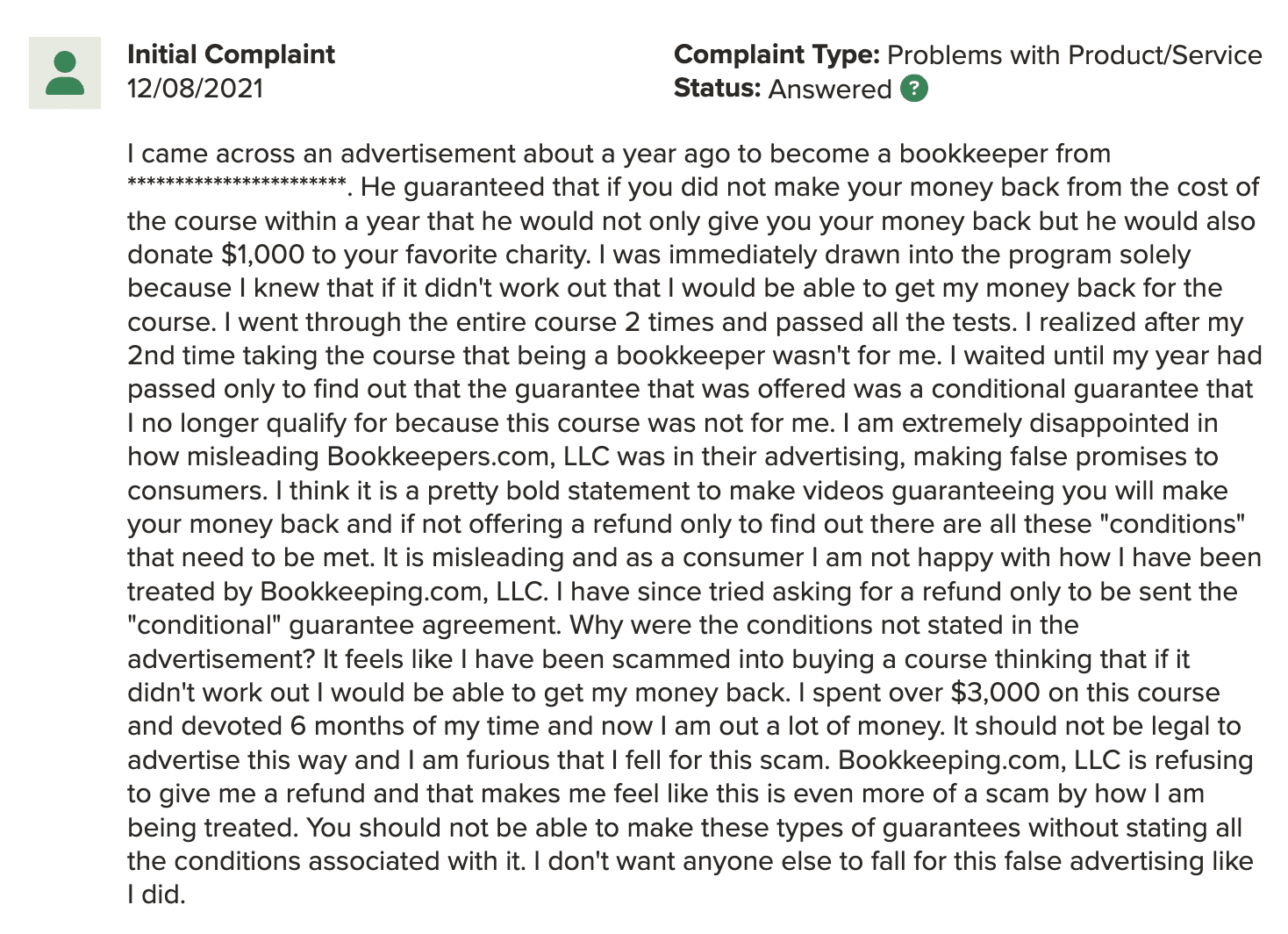 Complaint on Bookkeepers.com