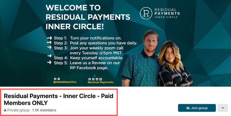 Residual Payments Inner Circle Private Facebook Group ($299:month)