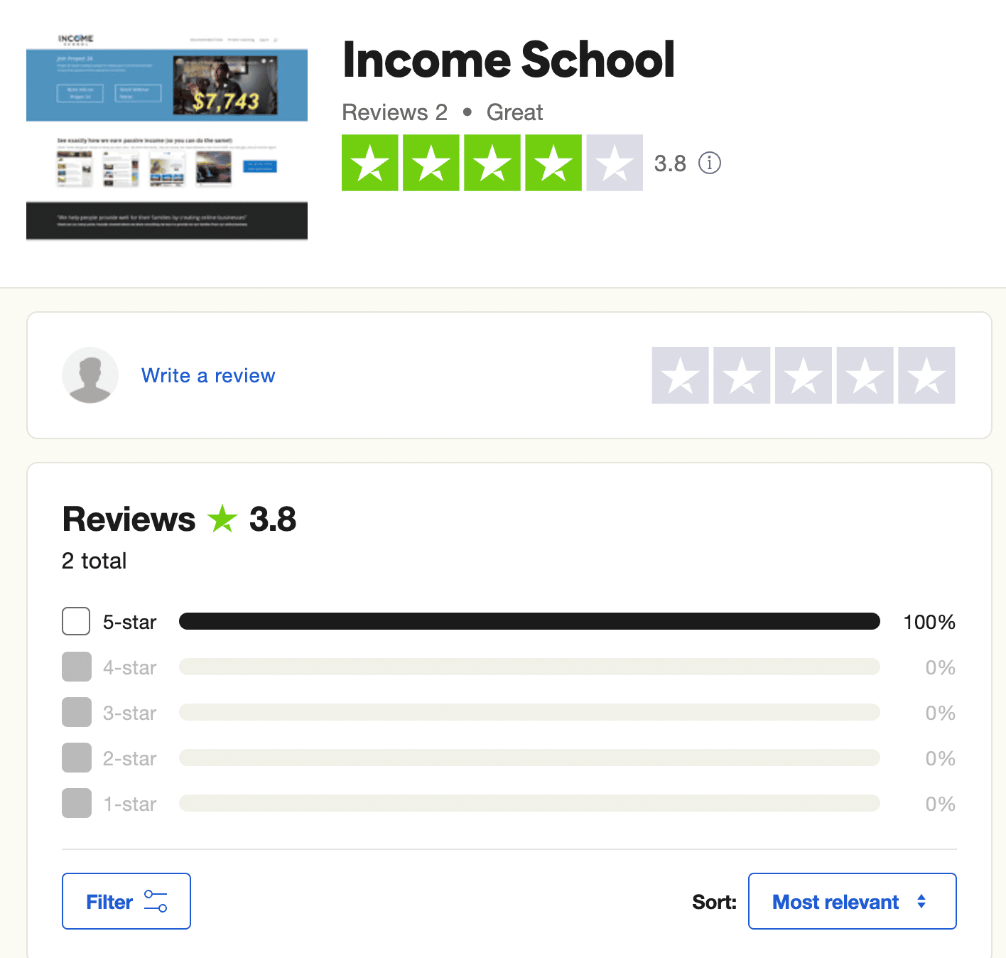 Income School rating on Trustpilot