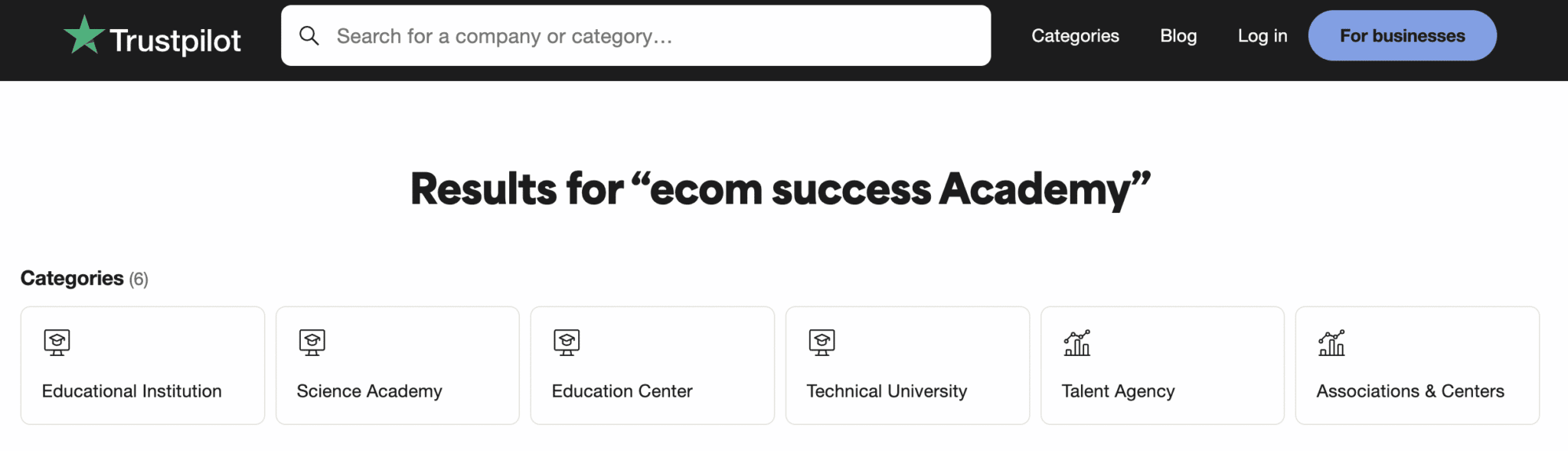 Search result of eCom Success Academy on Trustpilot