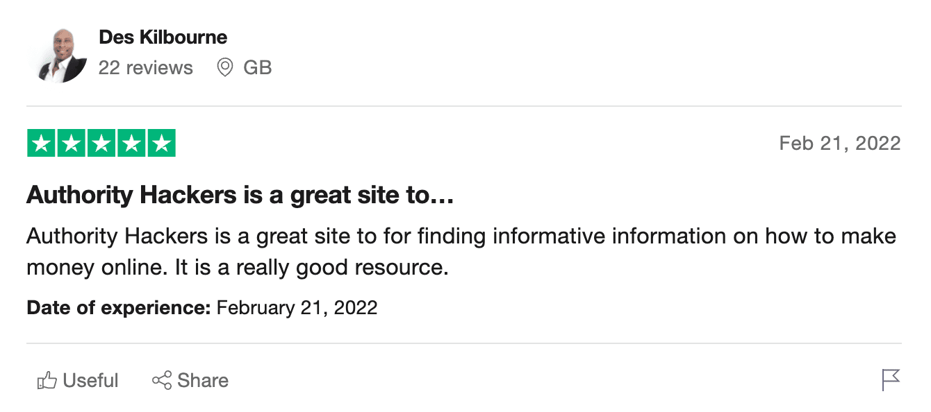 Customer review on Authority Hacker