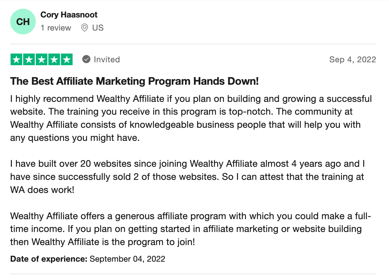 5-star review on WA