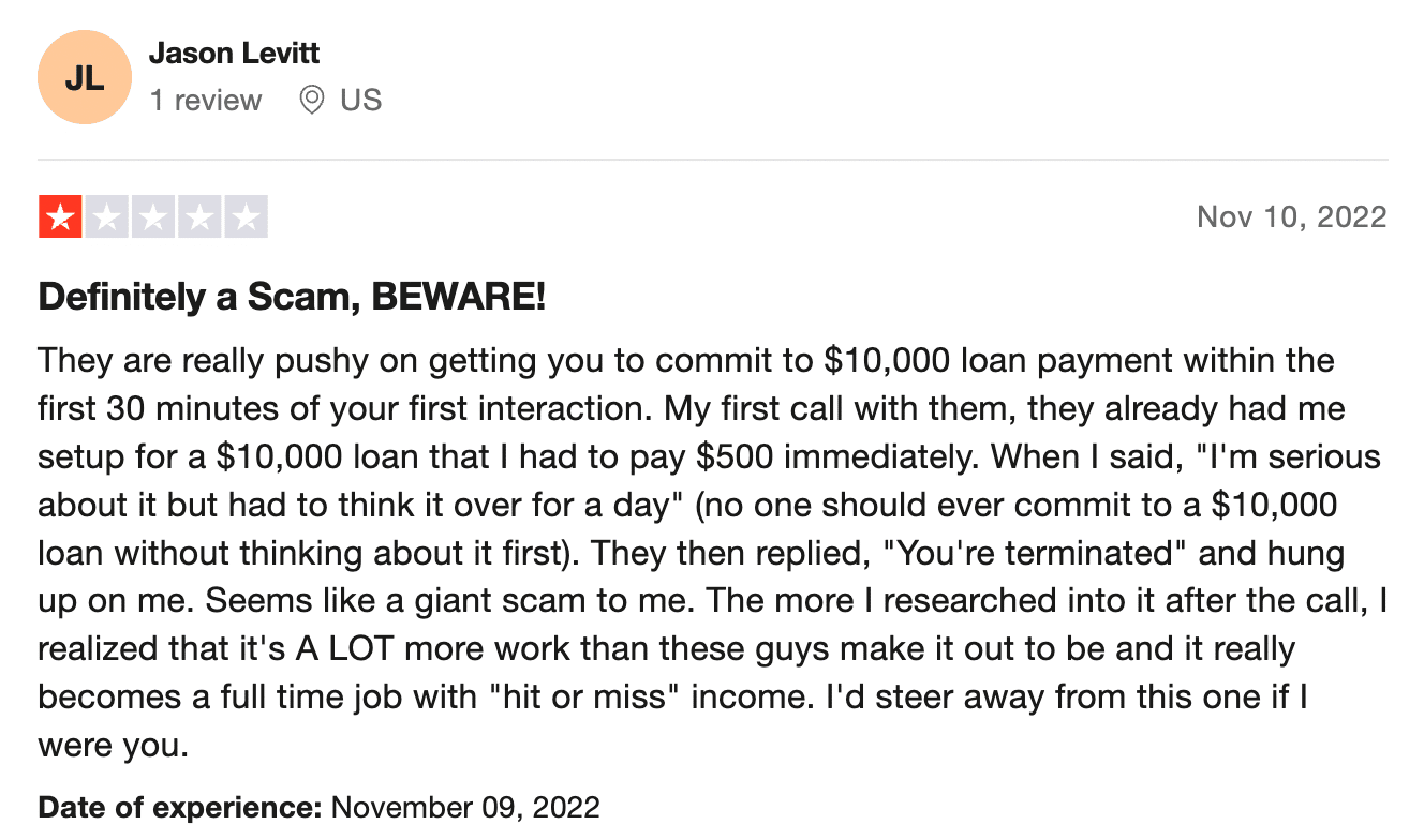 Jason Levitt said Modern Millionaires is definitely a scam on Trustpilot.