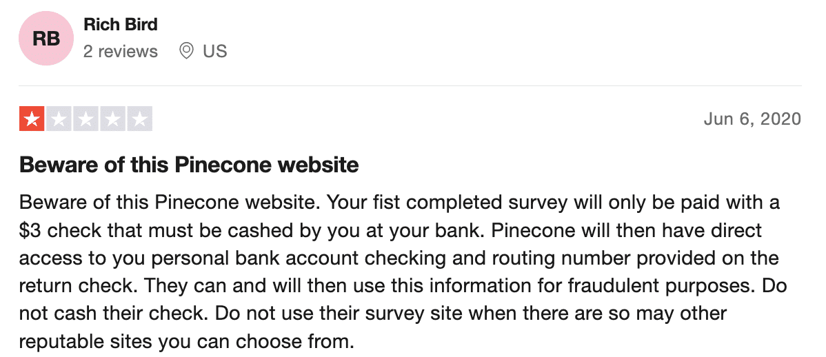 Pinecone Research complaint on trustpilot 1
