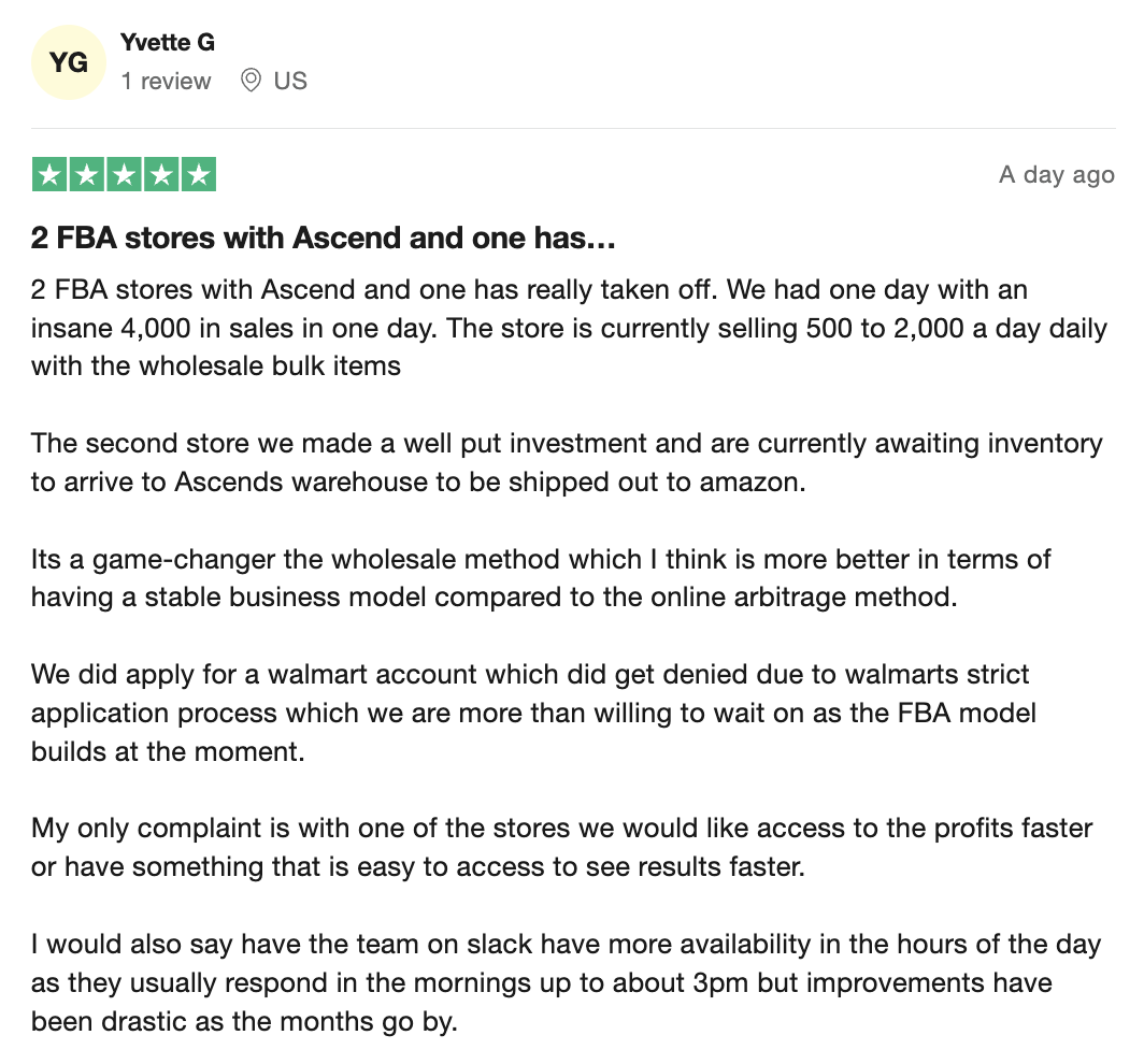 Ascend Ecom on trustpilot 2