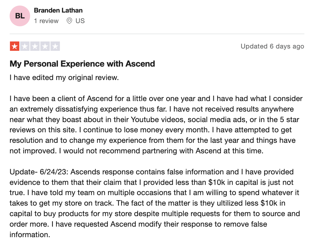 Ascend Ecom on trustpilot 3