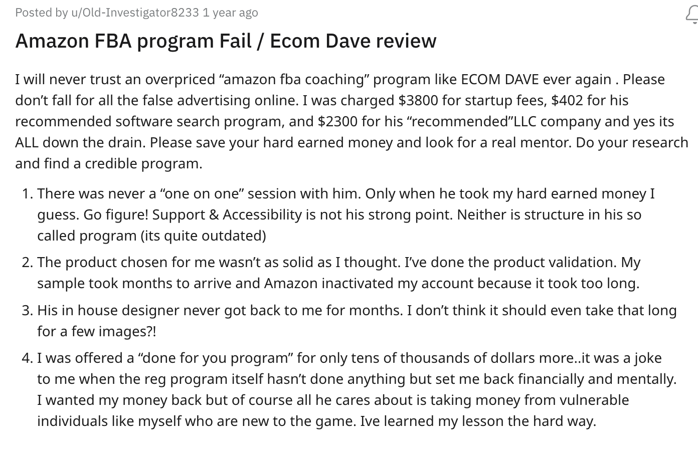 Is Ecom Dave a Scam Artist