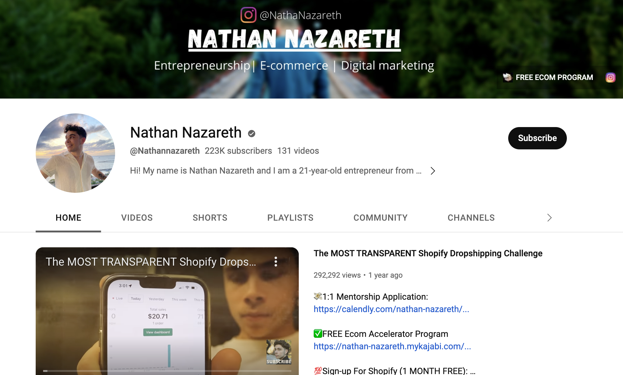 Nathan Nazareth YouTube channel