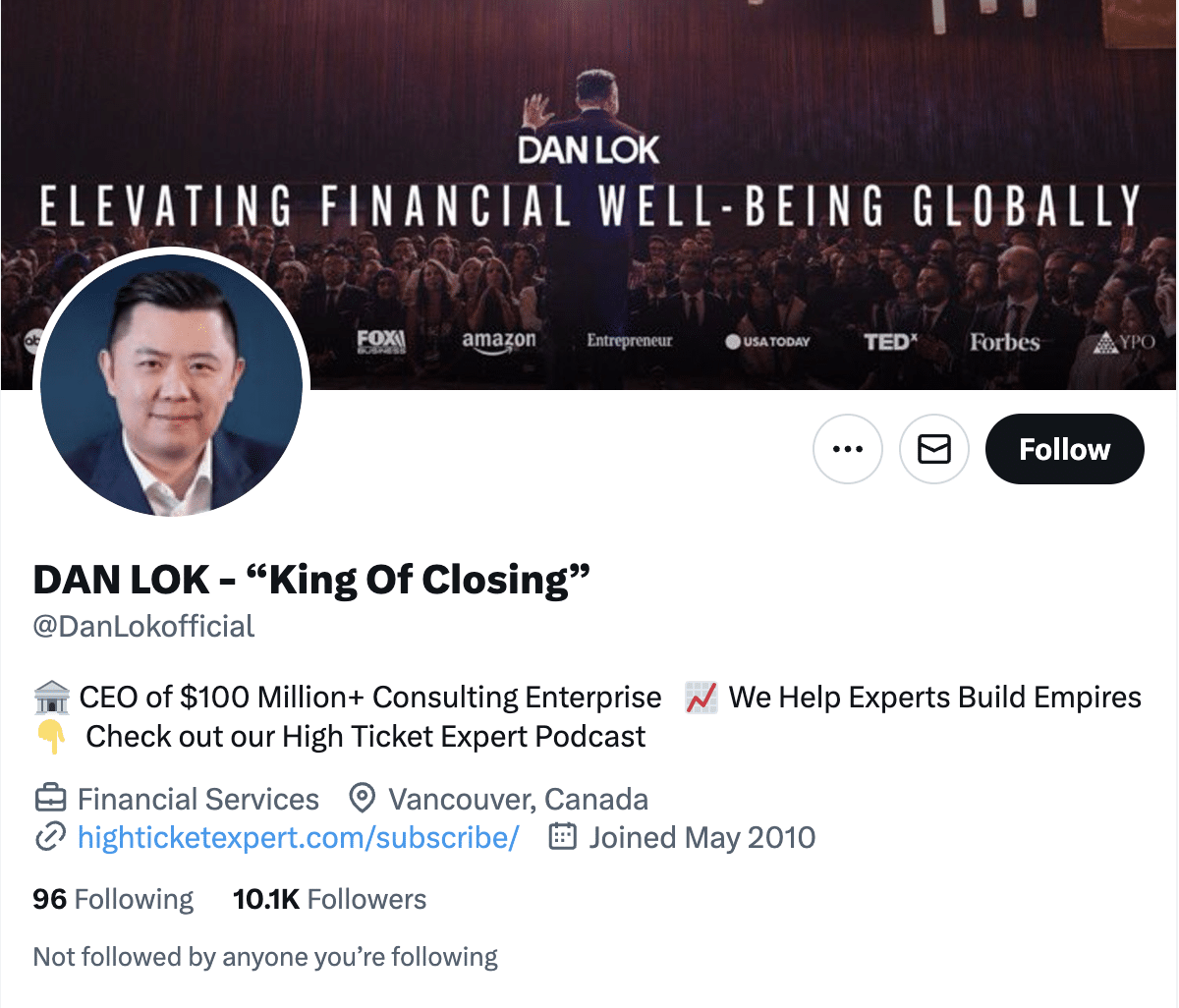 Dan Lok Twitter Profile