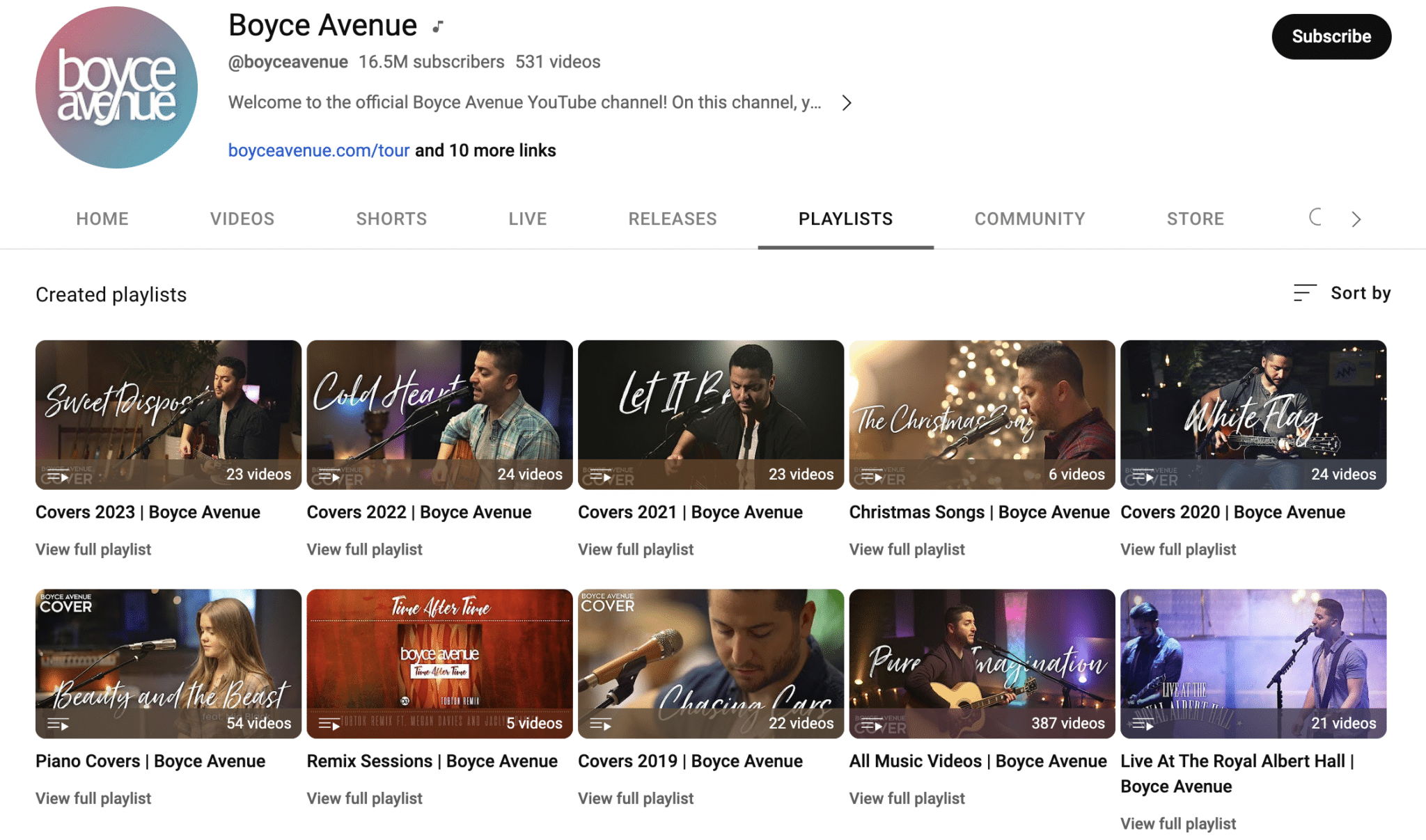 Boyce Avenue YouTube playlist