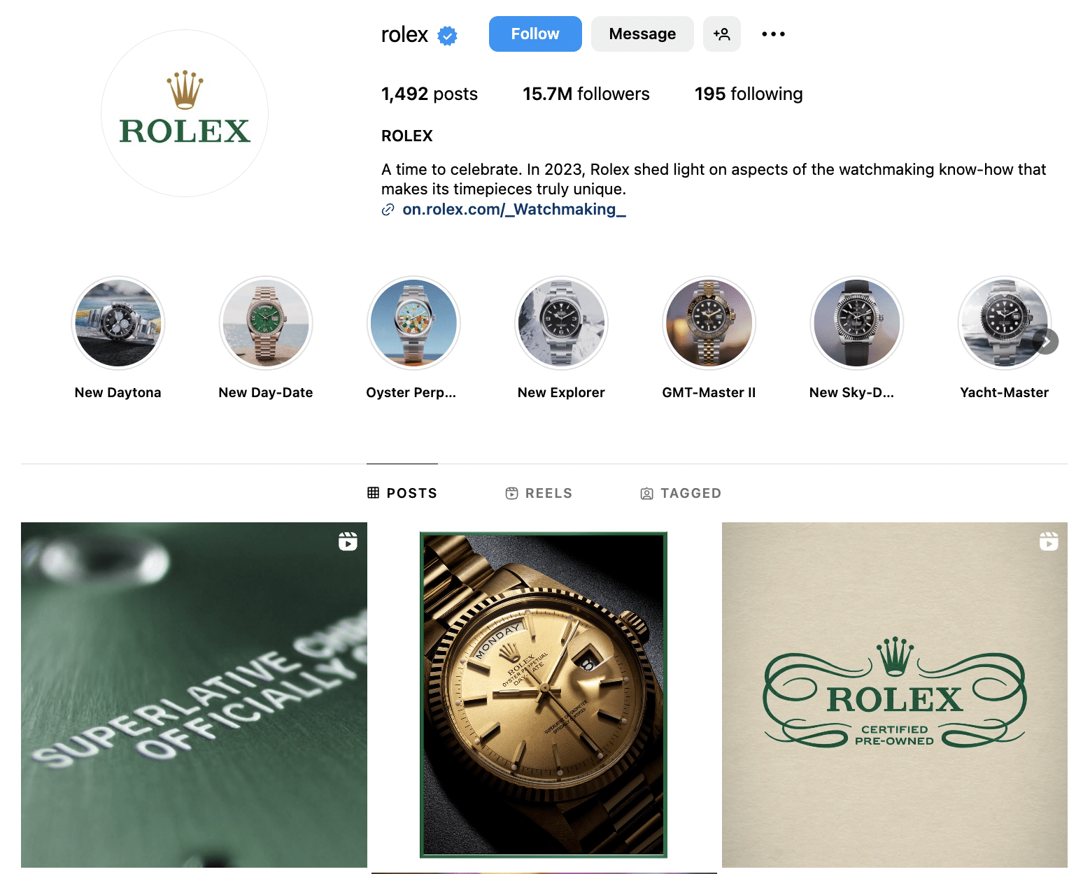 Rolex Instagram page