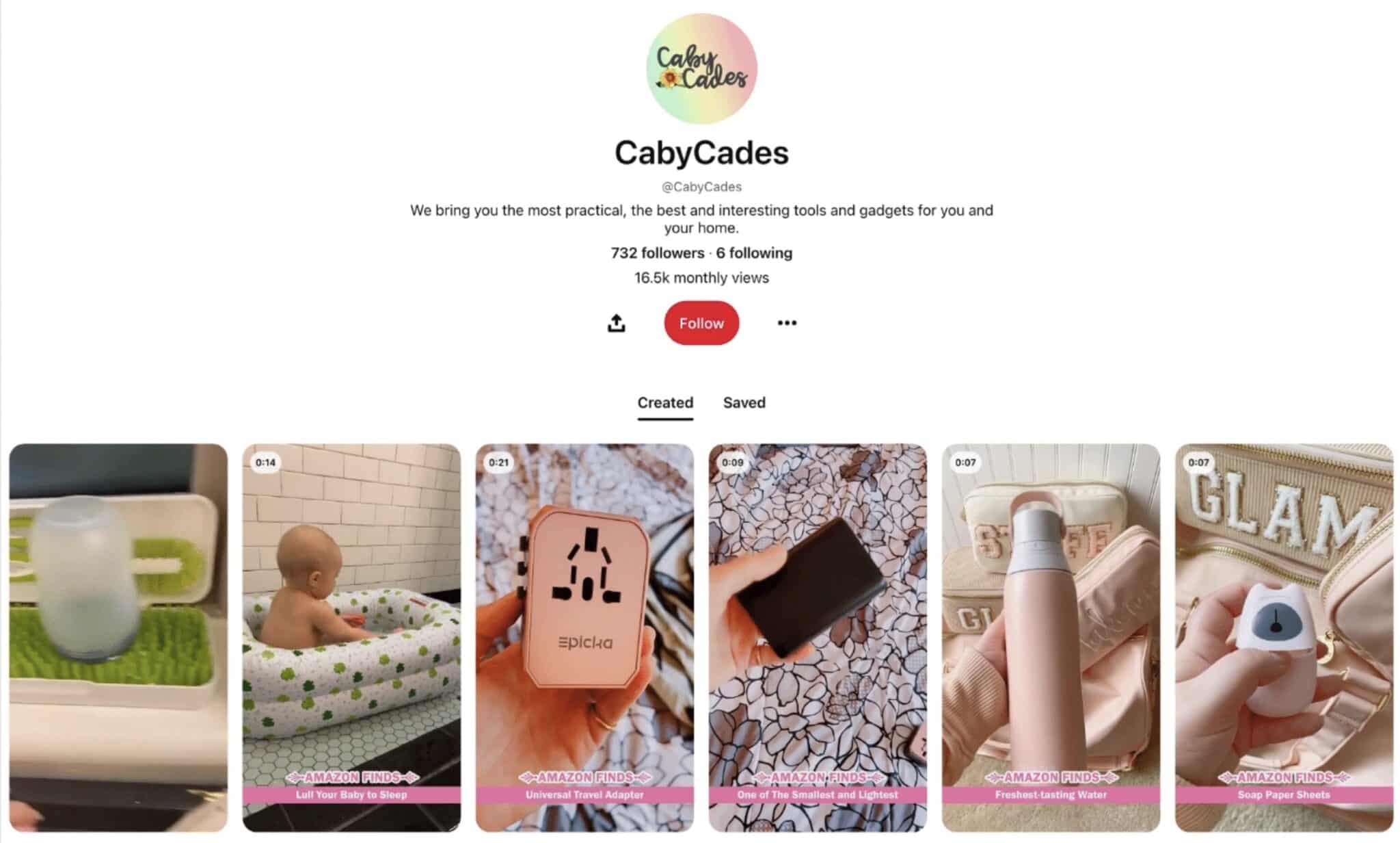 CabyCades, an Amazon affiliate, uses video pins to sell products