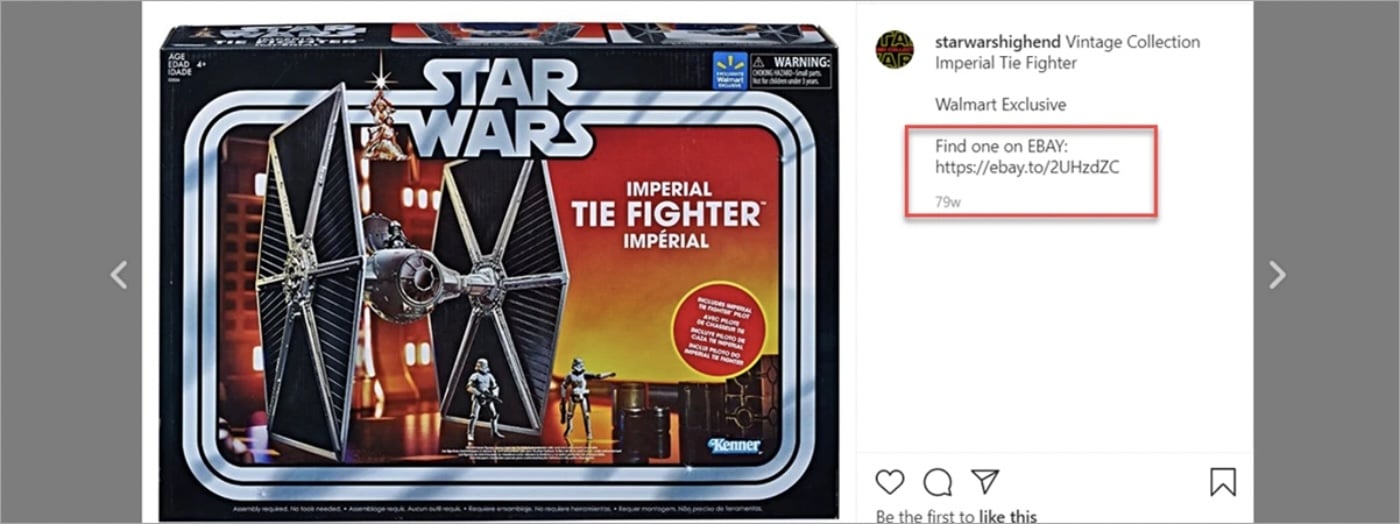 Star Wars collectibles affiliate marketer links out to products